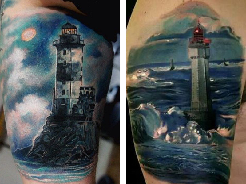 Две цветные татуировки маяка