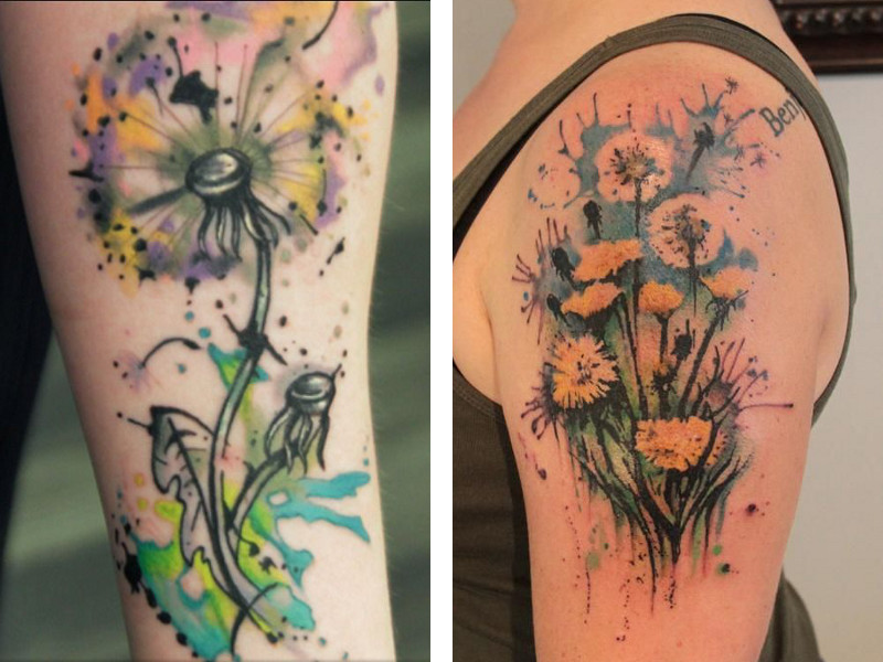 Две татуировки с изображением одуванчика