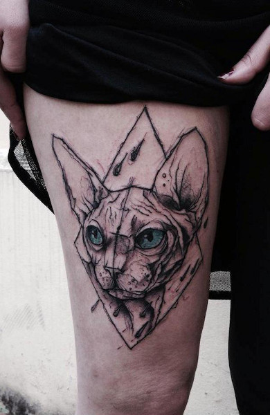 эскиз татуировка кот