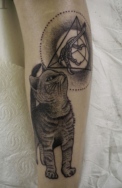 эскиз татуировка кошка