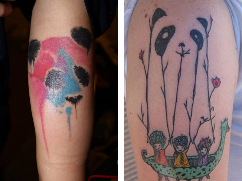 Две стильные татуировки в виде панды